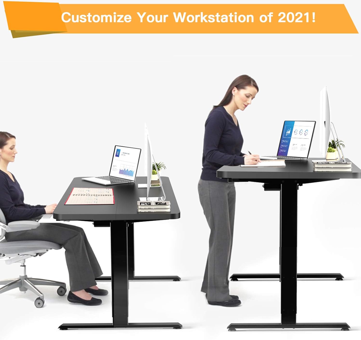 ErGear Electric Height Adjustable Standing Desk, 48 x 24 Inches Stand up Desk Workstation, Sit Stand Desk Home Office Table with Solid Wood Splice Tabletop Black: Kitchen & Dining