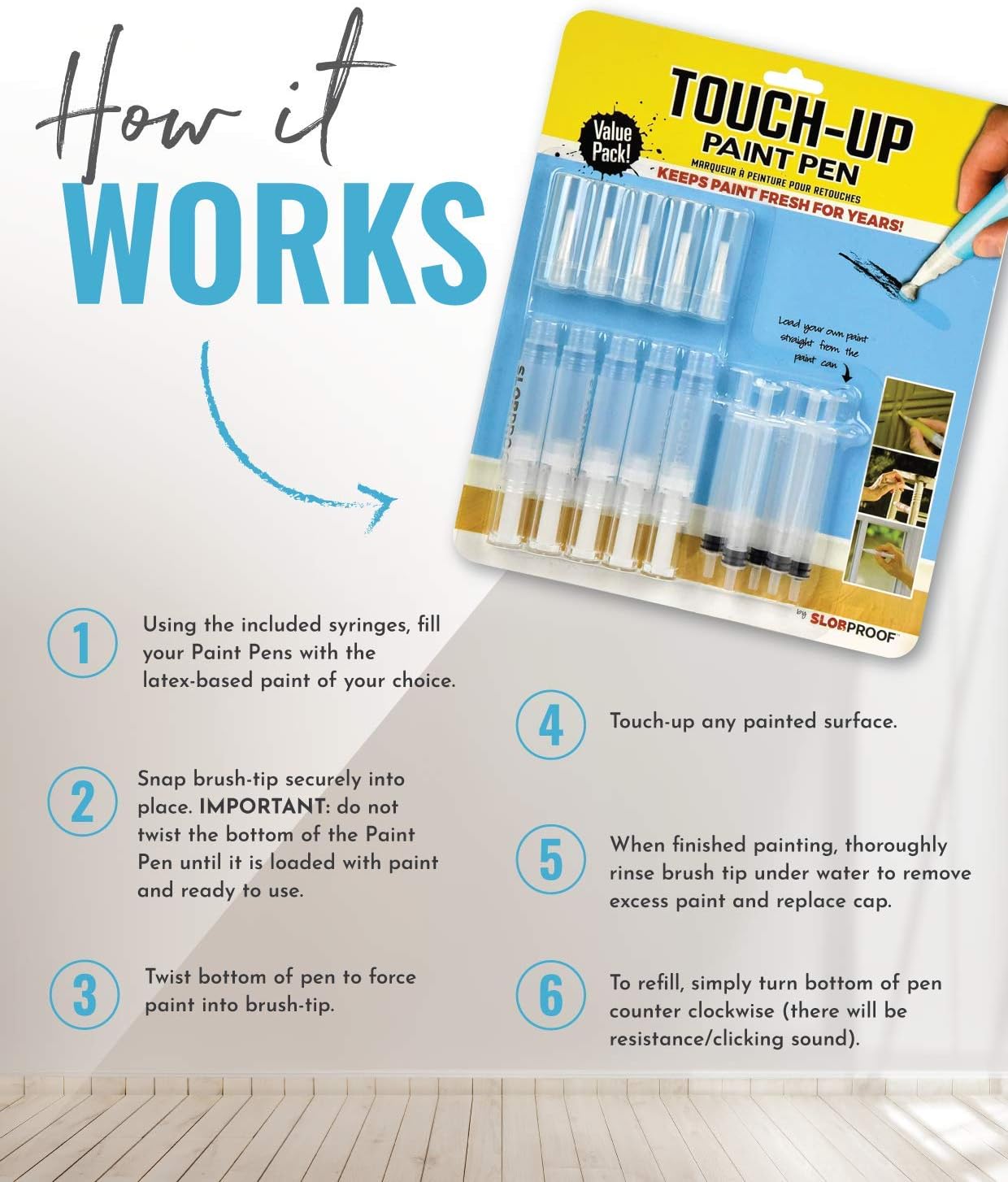 Slobproof Refillable Touch-Up Paint Pen, Mess-Free, Reusable Wall Paint Repair Tool, Precise Application - Image 3