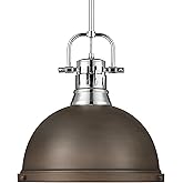 Golden Lighting Duncan 1-Light Pendant with Rod in Chrome with Rubbed Bronze