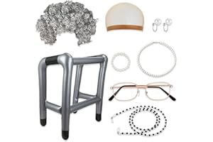 Yingzhao 8 Pcs 100th Day of School Grandma Costume for Women Old Lady Wig Costume Granny Costume Inflatable Walker for Kids