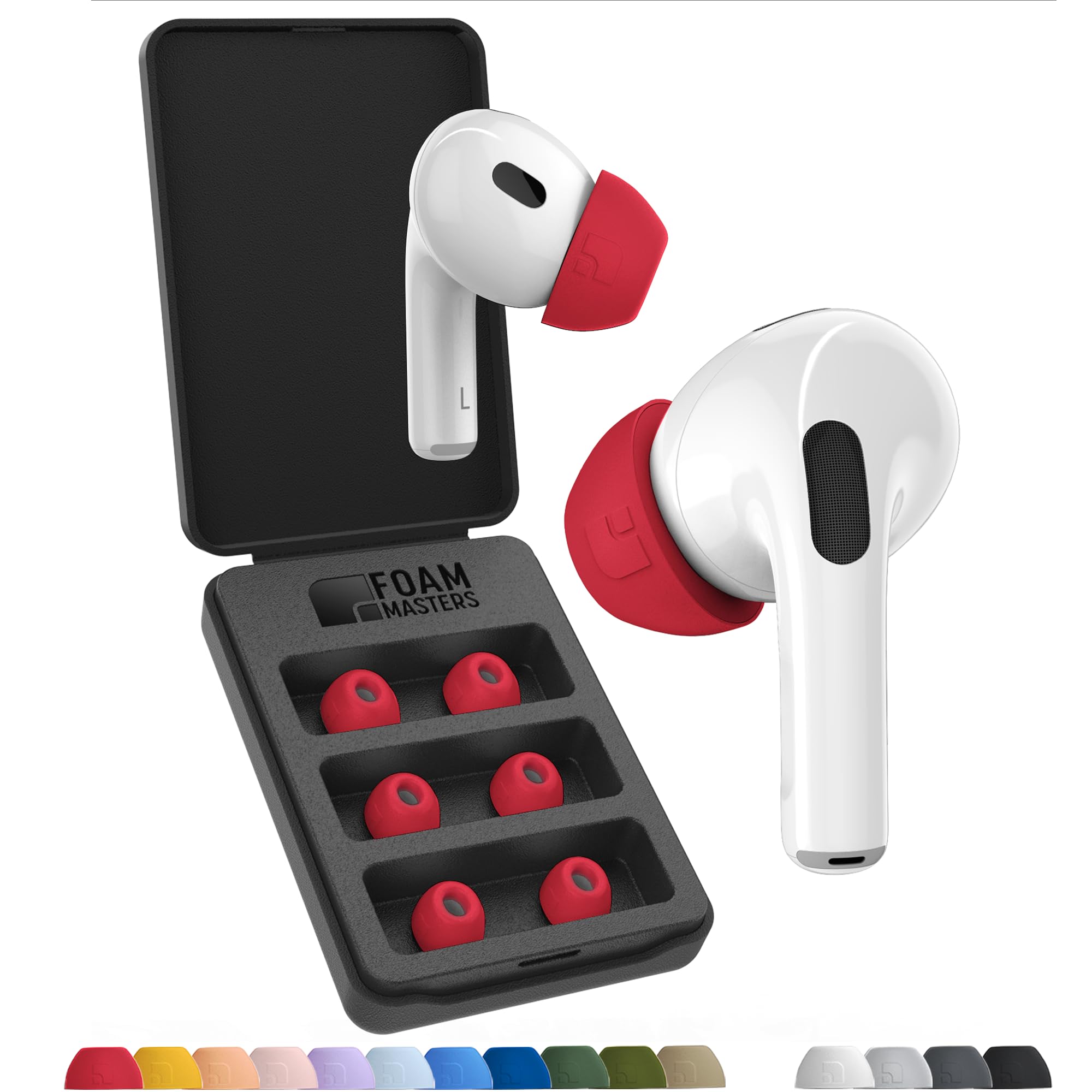 Foam Masters Ultra-Premium Memory Foam Ear Tips for AirPods Pro 1st & 2nd Gen | 3 Pairs | New Ver. | Secure Fit | Super Comfort | Better Noise Cancel | Replacement Buds (Medium, Red)