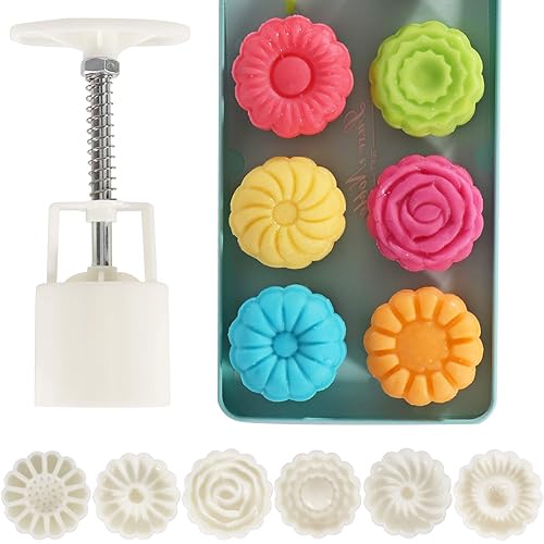 6PCS Moon Cake Mold, Pretty Patterns Cookie Moon Cake Molder