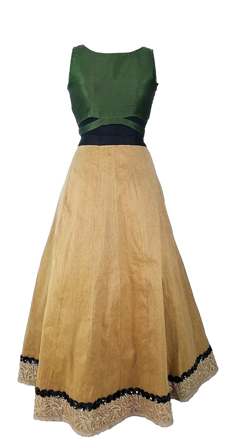 buy hl women s silk crop top and skirt dark green and golden 38 at amazon in silk crop top and skirt dark green