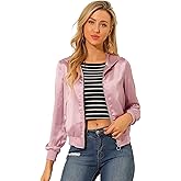 Allegra K Women's Casual Bomber Jacket Satin Zip Up Lightweight Hooded Windbreaker Outerwear