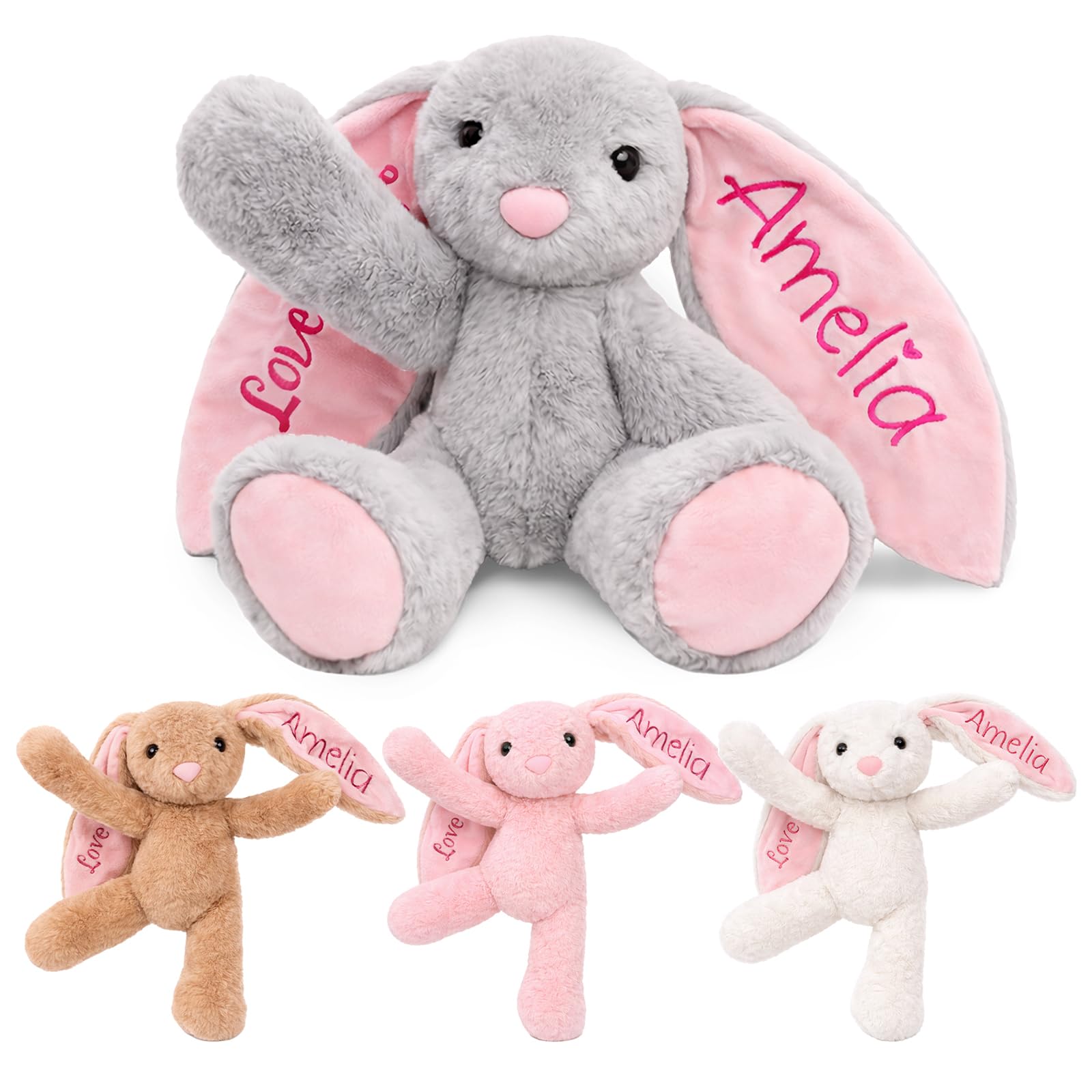 Personalized Easter Bunny Stuffed Plush, Custom Name Embroidered Rabbit Toy, Soft Plush Gift for Kids, Baby's First Easter Basket Stuffers Gifts
