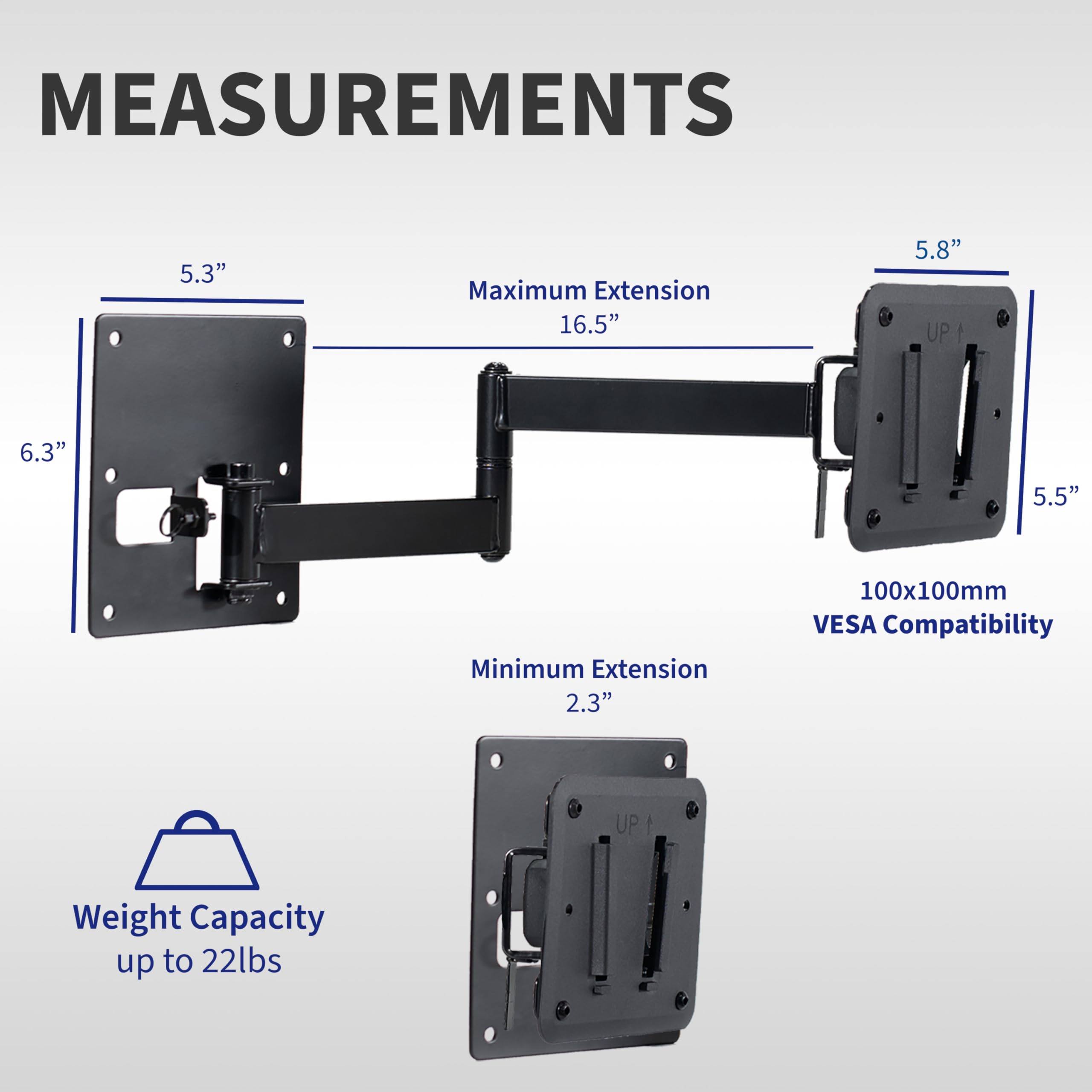 VIVO Sturdy Plastic Polymer and Steel RV TV Mount with Articulating Arm, VESA 100x100mm Mounting Pattern, Holds up to 22 lbs, Wall Bracket for Indoor Use, Black, Mount-VWRV3