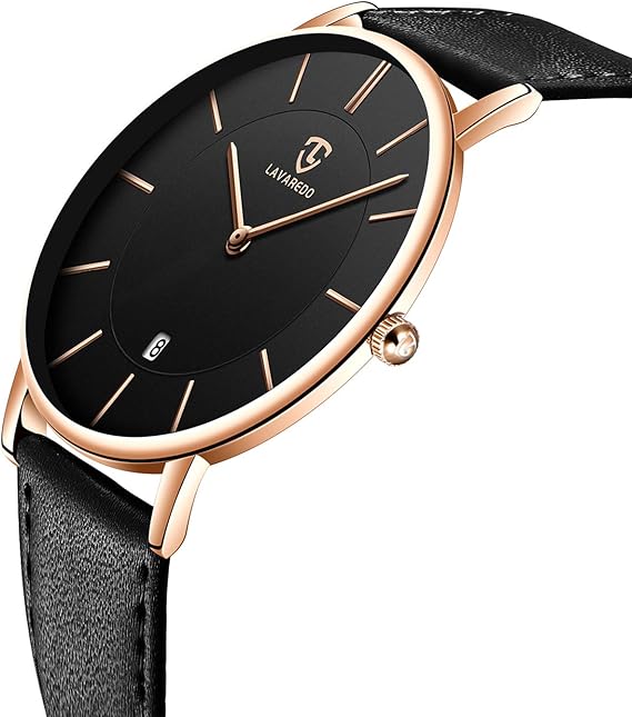 Amazon 腕時計 メンズウォッチ ミニマリスト ファッション シンプル アナログ 日付 レザーストラップ ブラック メンズ腕時計 腕時計 通販