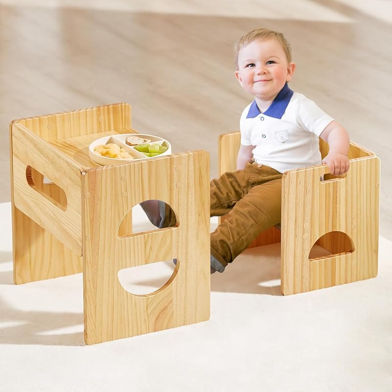 FUNLIO Montessori Table & Chair Set, Height Adjustable, Solid Wood, 1-3 Years