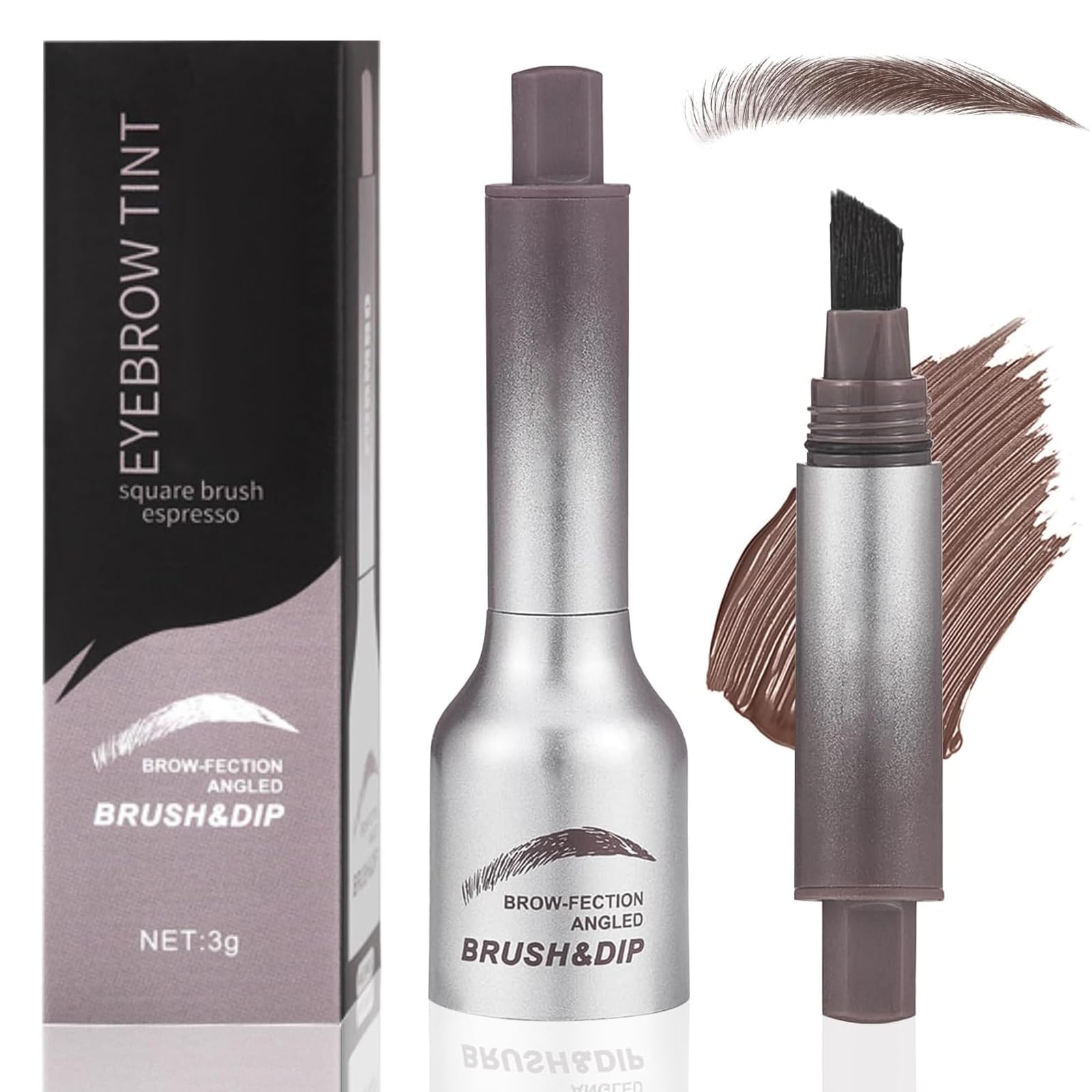 Brow-Fection Angled Brush & Dip, Liquid Eyebrow Brush, Long Lasting Waterproof Smudge Proof Liquid Eyebrow Pen, Hair-Like Strokes Brow Pencil, Creates Natural Looking Brows Effortlessly (#01Espresso)