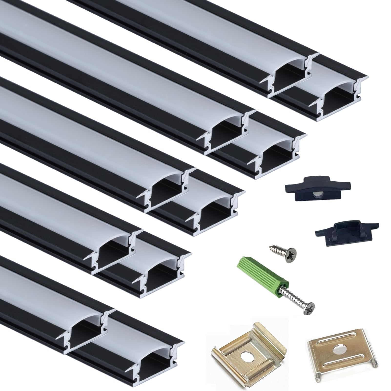 Photo 1 of THMOOTHER 10-Pack 3.3FT/1M LED Strip Aluminum Channel Diffuser,Collar Shape Tape Light Under Cabinet Floating Shelf Alcove Recessed 25X7MM Matte Black Anodized Track, Milky Cover Concave Slot Profile