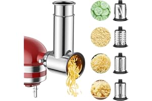 Stainless Steel Slicer Shredder Attachment for KitchenAid Stand Mixer, Salad Machine with Vegetable Slicer, Salad Maker, Grinding Powder, Cheese Grater by Cofun