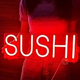 SYLHOME Red Sushi Led Neon Light Sign Business Light Up Sign Wall Windows Hanging Decor Restaurant Advertising Banner Sushi Table Japanese Themed Party Decor 15.75"X5.4" USB