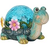 Afirst Solar Garden Statues Outdoor Figurines - Turtle Lawn Ornament with Solar Lights Cracked Glass Outdoor Decor for Patio Yard Decorations