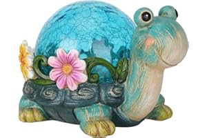 Afirst Solar Garden Statues Outdoor Figurines - Turtle Lawn Ornament with Solar Lights Cracked Glass Outdoor Decor for Patio Yard Decorations