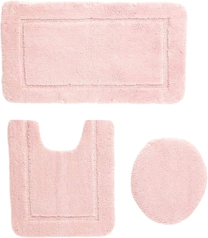 AmazonBasics 3 Piece Sculpted Bath Mat Set Pink Home