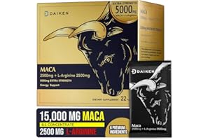 DAIKEN Peruvian Maca Root Powder Extra Strength 15,000 mg, Gelatinized Black, Red, Yellow Maca Blend with L-Arginine (2,500 mg) for Men and Women, Superior Absorption, Vegan, Lab Tested - 22 Packets