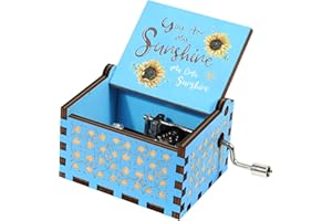 HUNTMIC You are My Sunshine Sunflower Music Boxes,Wooden Hand Crank Engarved Antique Musical Box Gift for Children/Friends/Lovers/Mother,Valentine/Birthday/Christmas Day Presents (Blue)
