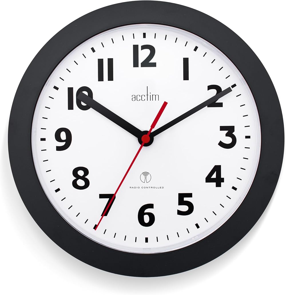 Acctim Parona Radio Controlled Wall Clock 23cm Diameter Black