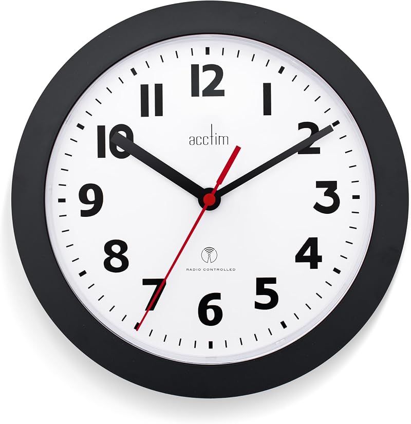 Acctim Parona Radio Controlled Wall Clock 23cm Diameter Black