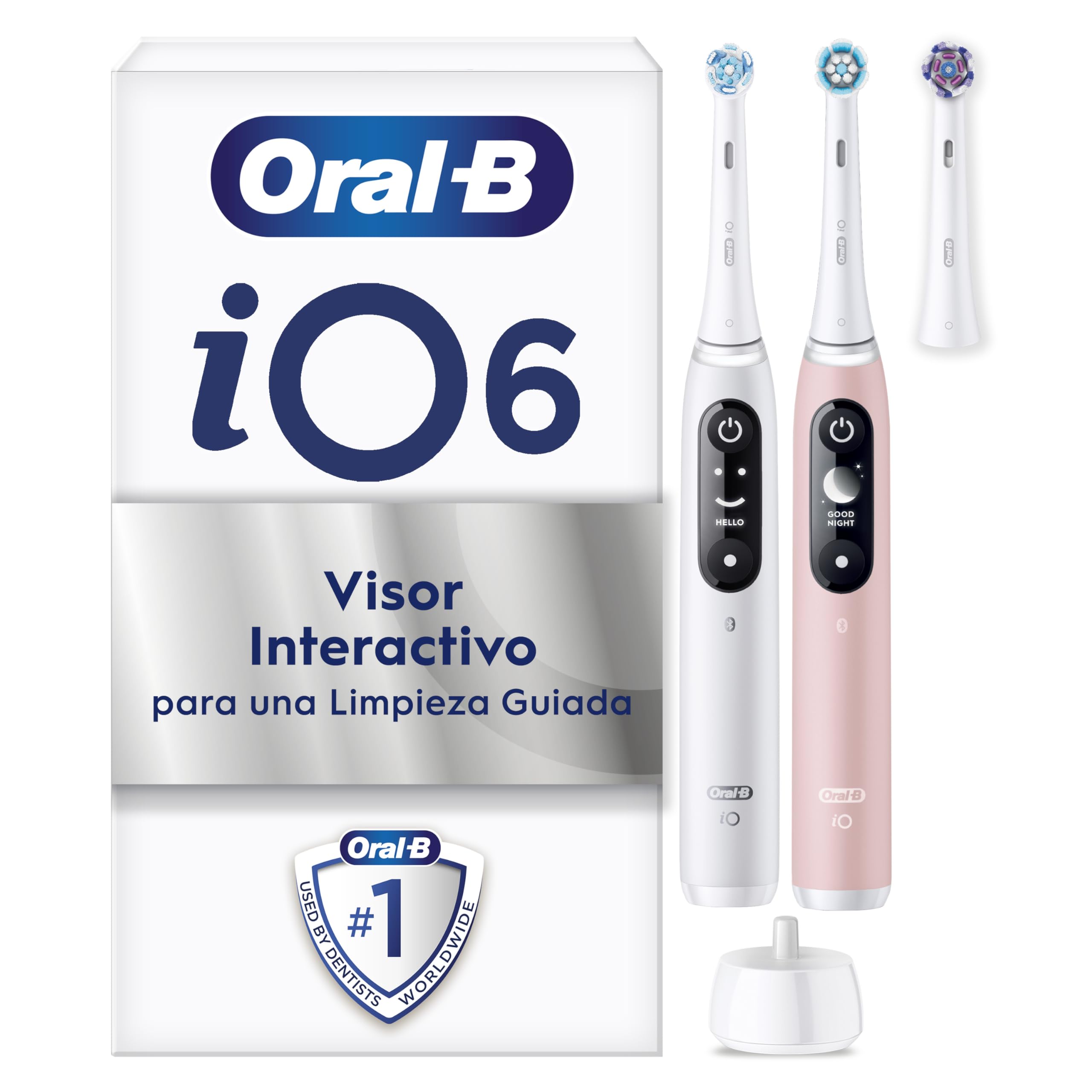 Oral-B iO 6 Pack De 2 Cepillos de Dientes Eléctricos con Mango Recargable, 3 Cabezales, 5 Modos De Cepillado, Diseñado por Braun, Regalos Originales para Mujer y Hombre - Blanco y Rosa