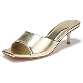 LULLASONG Women's Kitten Heels Sandals Low Heels Slip On Slides 2 Inch Heeled Square Open Toe Sandals for Women