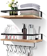 Himaly Floating Shelves Set of 2 Rustic Wall Shelves with Hooks and Guardrail view 1
