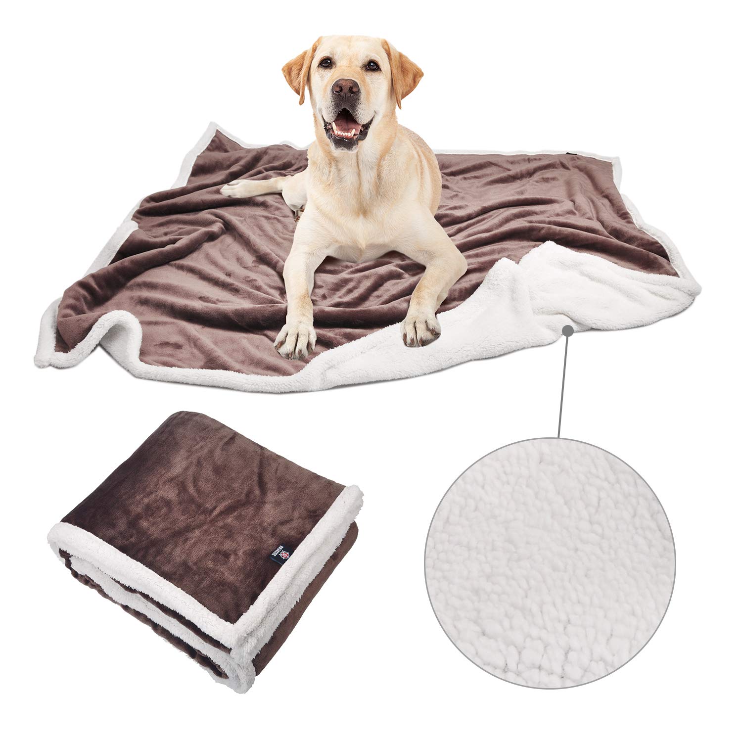 Dog Fleece Blanket, Large Washable Soft Warm Fluffy Sherpa Plush Pet Blankets for Dogs Puppy Doggy Cats Double Thickness Throws 152 x 127 cm Brown