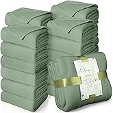 Buryeah 24 Pack Oeko-Tex Certified Wedding Flannel Throw Blanket Bulk 50 x 60 Inch Soft Fleece Lap Blanket with Thank You Cards Ribbon for Guests Sleepover Spa Slumber Gifts (Sage Green)