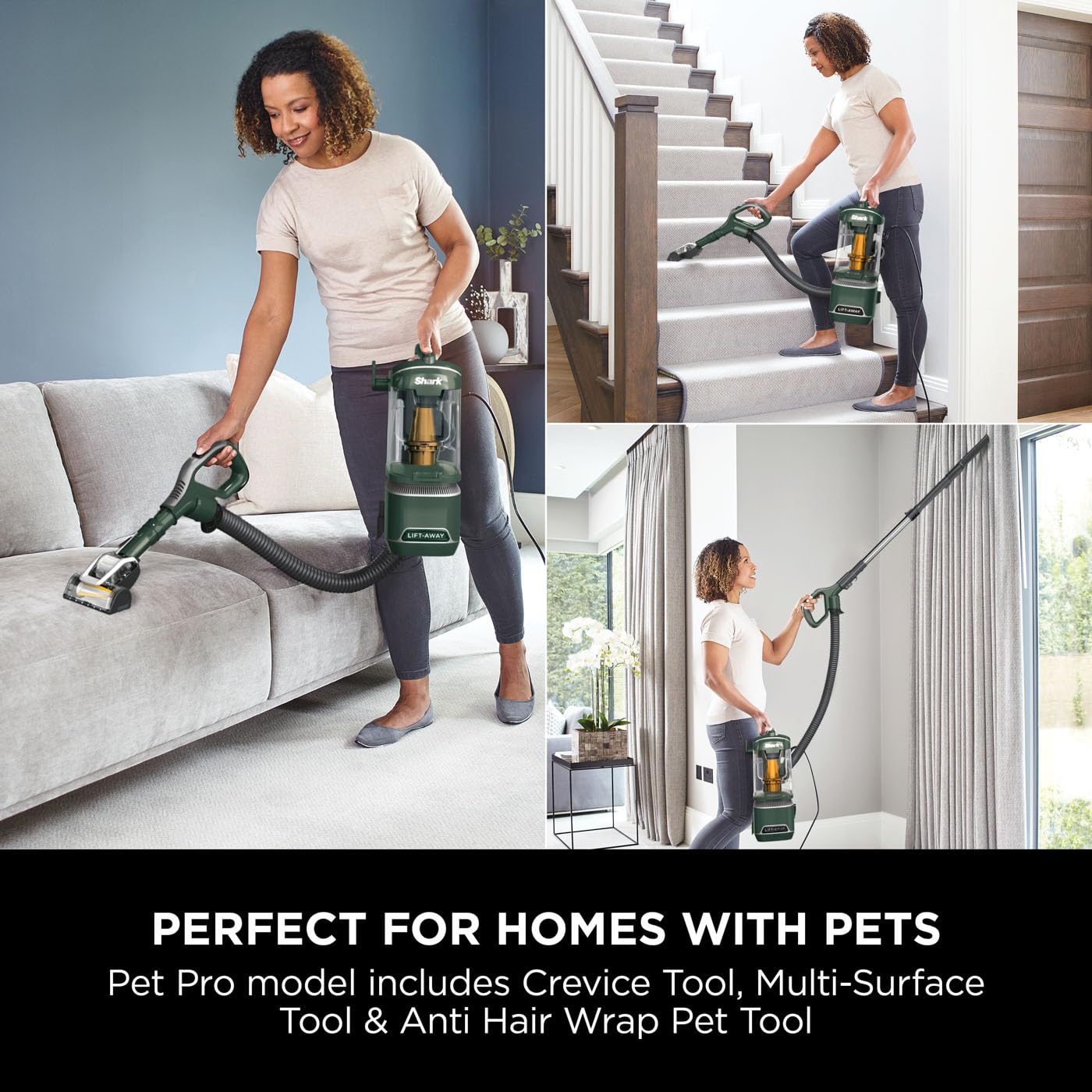 Shark Corded Upright Vacuum Cleaner 1.1L with Anti Hair Wrap Technology, Pet Model, LED Headlights, Lift-Away, Anti-Allergen, 8m Cord, 750W, 3 Attachments inc Pet Tool, Green, NZ691UKT
