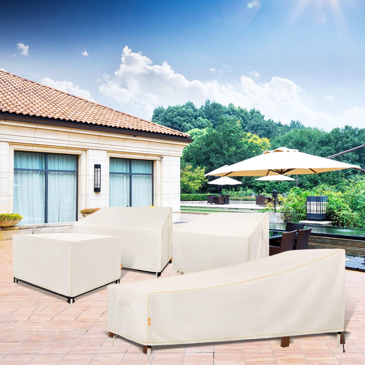ZEJUN Patio Chaise Lounge Cover Waterproof, 2 Pack 84 inch Heavy Duty Outdoor Lounge Chair Covers, 600D Durable Patio Furniture Cover for Beach Pool Chair , Anti-UV & Windproof, 84" L x 32" W x 32" H: Kitchen & Dining