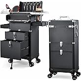 Yueieoun Salon Cart with 4 Drawers, Hair Stylist Cart with Wheels Portable Salon Station with Worktop Tray, Rolling Makeup Train Case Cosmetology Case for Barbering or Hairstyling Service