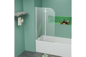 BARONAGE Folding Tub Shower Door 34" W x 58" H, Frameless Bathtub Shower Doors with 1/4" (6mm) Tempered Glass, Half Shower Glass Door for Tub, Brushed Nickle