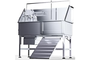 DYTREND 46" Dog Washing Station, Professional Stainless Steel Dog Bathtub w/Ramp & Storage Drawer, Adjustable Grate, Non-Slip Design, Home Grooming & Large Dogs (Right Ramp)