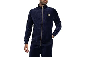 Sergio Tacchini Men's Court Velour Track Jacket, Maritime Blue/Gardenia