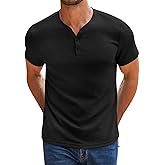 RQP Men's Henley Shirts Short Sleeve Waffle Stretch T Shirts Summer Casual Stylish Tops