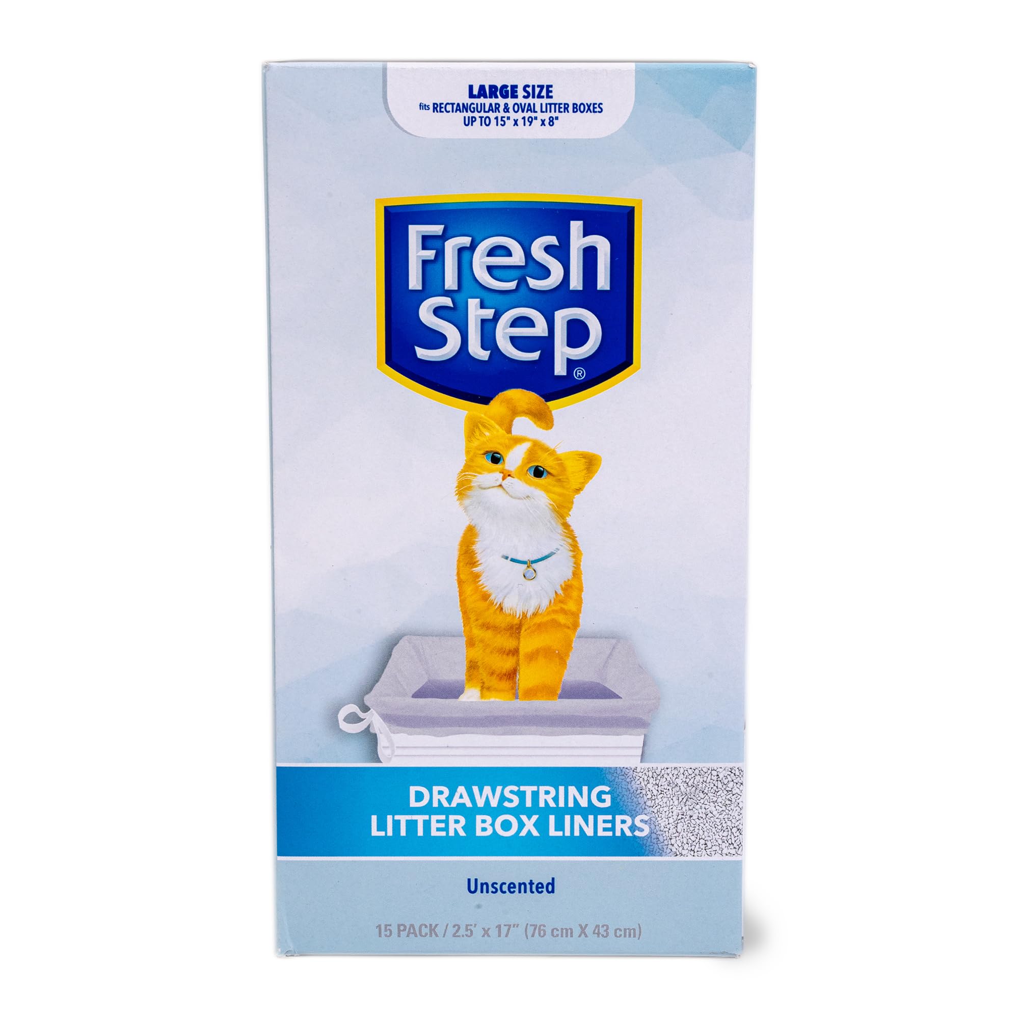 Photo 1 of Fresh Step Drawstring Cat Litter Box Liners, Unscented - Kitty Litter Bags for Rectangle or Oval Large Litterboxes, Size Large, 30" x 17" - 15 Count