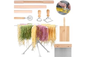 9 Piece Wood Pasta Making Kit with 3 Rolling Pins 1 Drying Rack 1 Gnocchi Board 1 Dough Cutter 1 Ravioli Cutter 2 Pasta Stamp