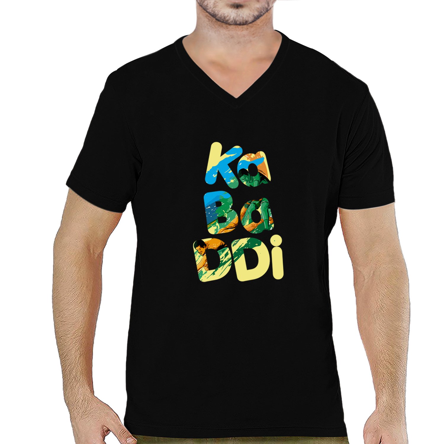 Buy Pooplu Mens Kabaddi Cotton Printed V Neck Half Sleeves Black