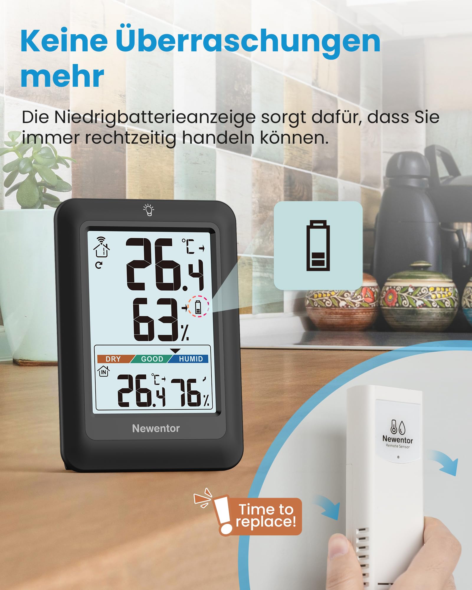 Newentor Thermometer innen außen MAX MIN 24/48 Std 4