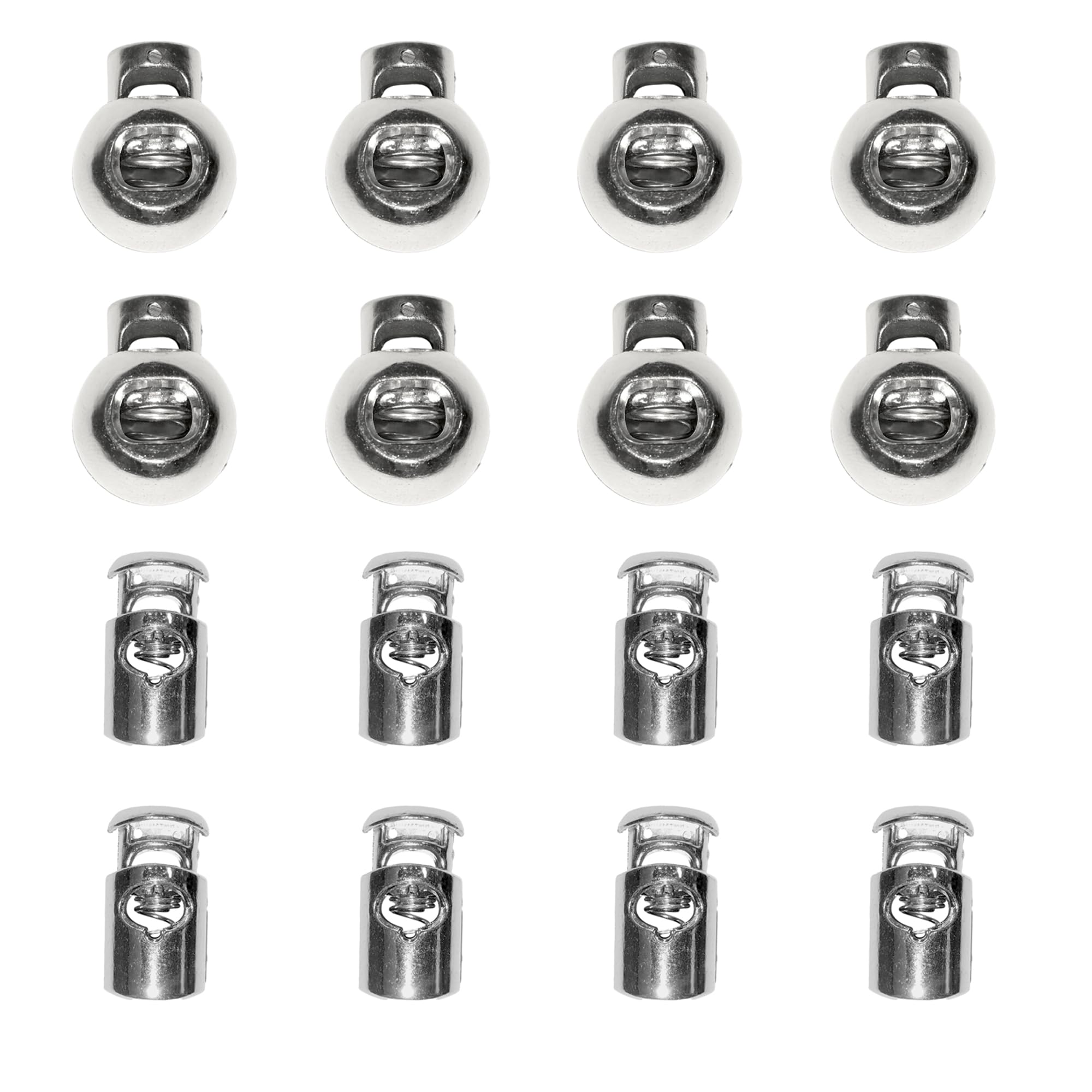 JYC CREATIVE Pack of Black Latches, Cord Stoppers, Plastic Locks for Clothes, Footwear or Accessories, Cord Ties, Variety of Styles and Options, metallic silver, 3