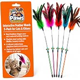 Paws Power Cat Feather Wand Toy Set &ndash; 5 Different Feather Styles in One Pack &ndash; Interactive Wand Toys for Indoor Cats and Kittens &ndash; Durable Spring Design for Engaging Playtime