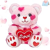 WEWILL Pink Valentines Teddy Bear Stuffed Animal with Love Heart 8 Inches Cute Love Bear Plush Toy Valentines Day Birthday for Toddler Kids Girls Girlfriend