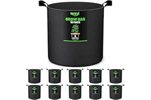 RVZHI Grow Bags for Potato 5-Gallon: 10 Pack Black 350G Heavy Duty Thickened Fabric Pots with Handles & Labels - Nonwoven Gardening Containers for Growing Plants Vegetable Fruit Tomato Flowers Herbs
