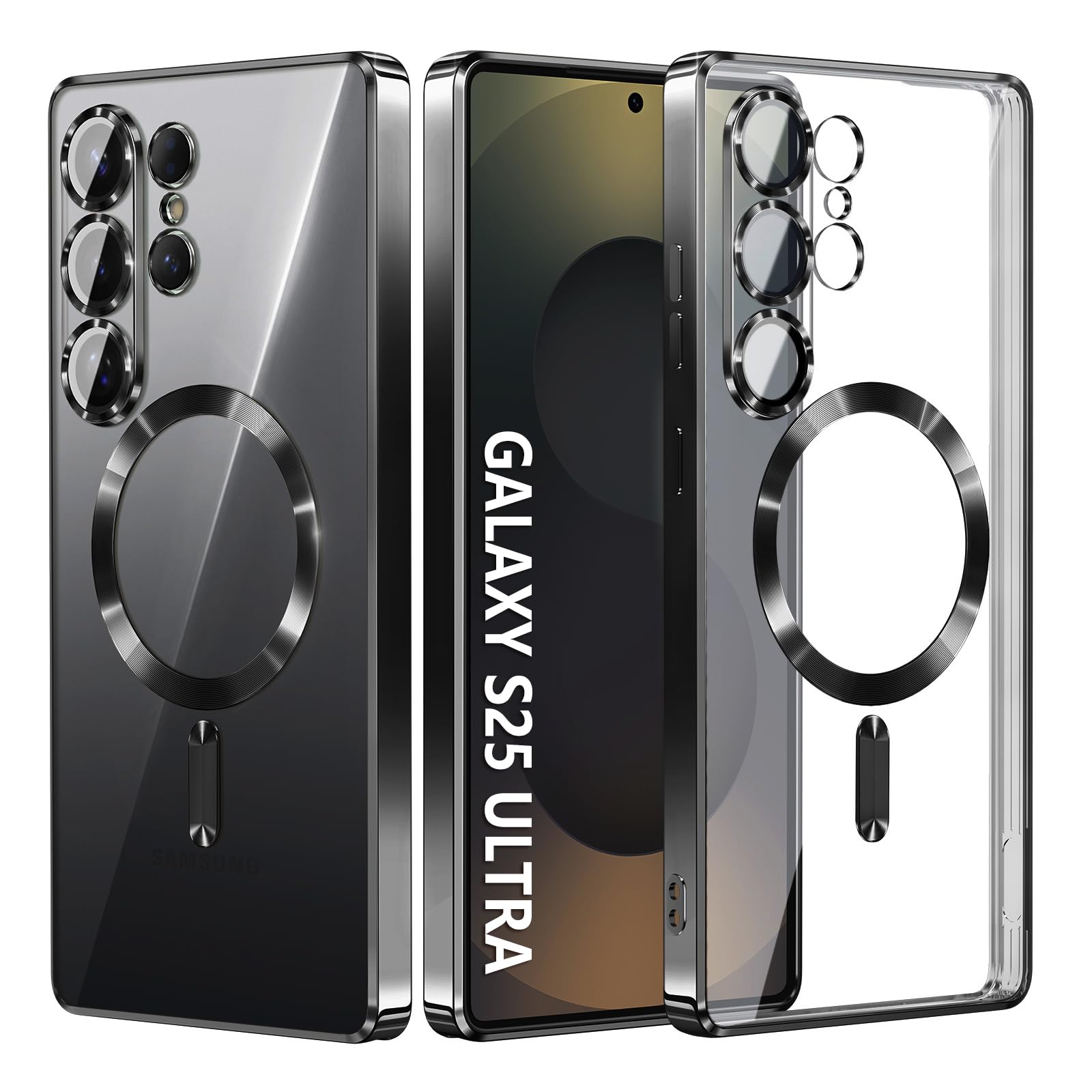 Photo 1 of Compatible with Samsung Galaxy S25 Ultra Case?Only?.Magnetic Cover for S25 Ultra. Glossy Slim Thin Soft funda capa para for Galaxy S25 Ultra 6.9 inch.Compatible with MagSafe (Black)