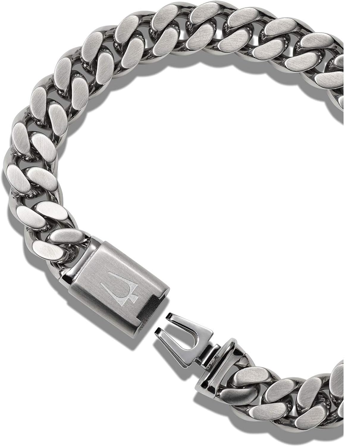 Bulova Mens Classic Stainless Steel Chain Link Bracelet with Brushed Signature Clasp (Model J96B016M), Silver-Tone: Jewelry
