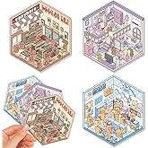 3D Vinyl Scenes Sticker for Adults, 3Set Self-Adhesive Transparent Miniature Kawaii Stickers, Scrapbook Supplies for DIY Card, Water Bottle, Envelope Decoration. 1-2-3