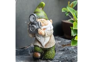 EPTUEGA Garden Gnome Statue Outdoor Decor with Solar LED lamp-Garden GnomesPhotography Pose gnome Statue for Garden Yard Patio Lawn Decorations,Gnome Gifts - 9.05" D 5.7" W4.72 H