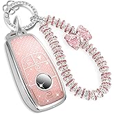 CTRINEWS for Mercedes Key Fob Cover with Fashionable Zirconia Wristlet KeyChain, Enchanting Diamond Patterns Soft Case for A C E G S Class CLA/K/S E43 GLA/B/C/E/K/S GT SLC/K/S (Pink, B)