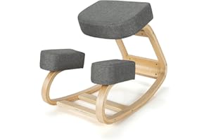 SILKYDRY Ergonomic Kneeling Chair, Angled Rocking Stool w/Comfortable Cushion & Natural Relief, Wood Kneeling Desk Chair for for Back, Shoulder or Neck Pain
