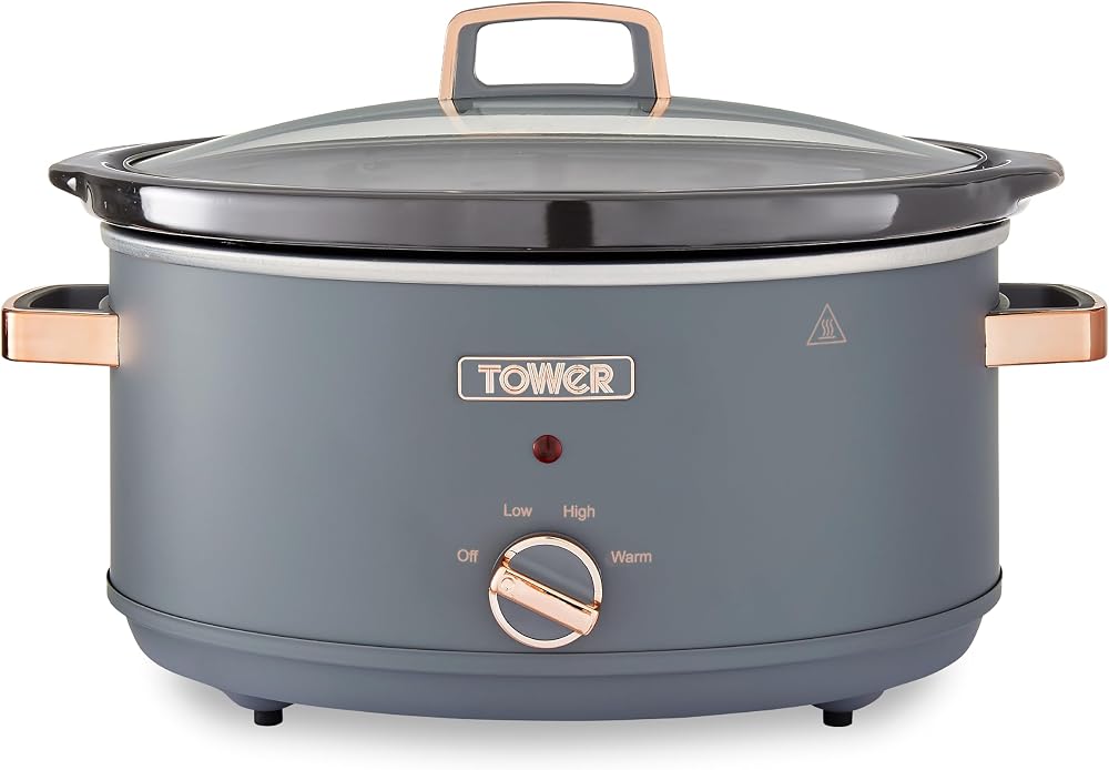 Tower Cavaletto 6.5L Slow Cooker Grey Rose Gold 3 Heat Settings